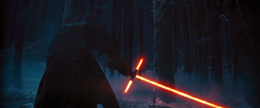 Animated GIF of Sith cross hilt light saber from The Force Awakens trailer